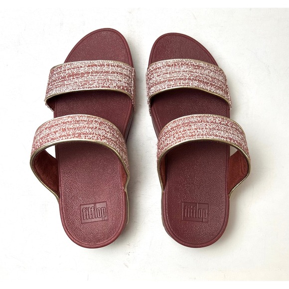 FitFlop Women Sandals Lulu Shimmerweave Slide Shoes in Clay Brown Size 9 New - Picture 4 of 7